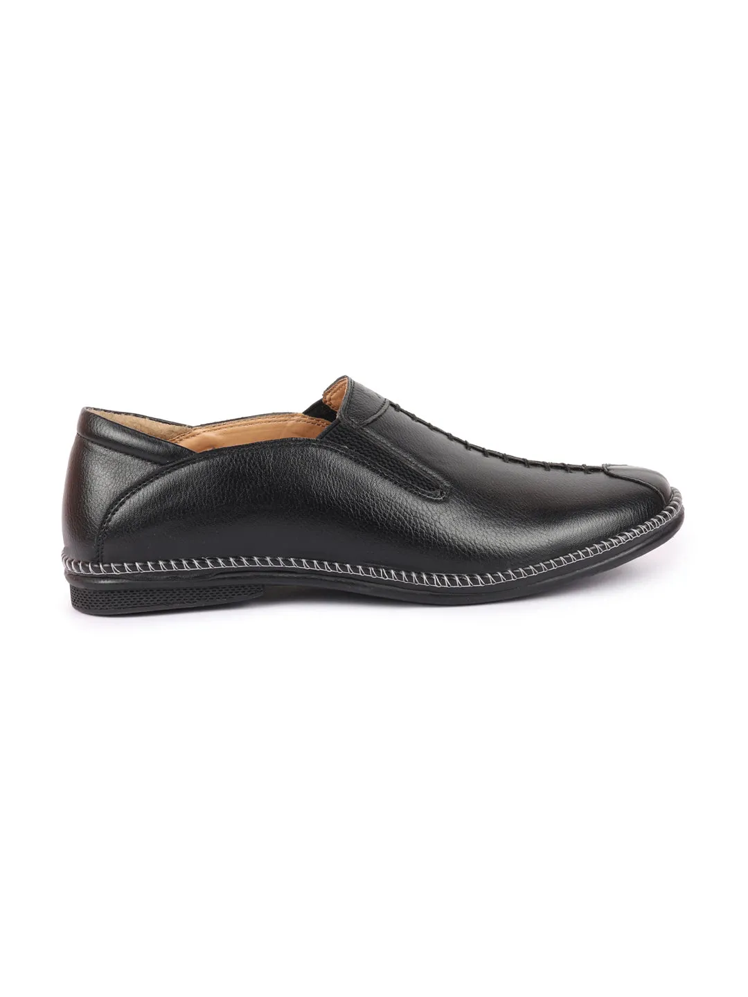 Men Black Casual Cap Toe Hand Stitched Slip On Shoes