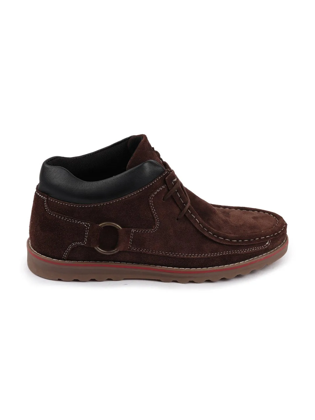 Men Brown Suede Leather Mid Ankle Lace Up Casual Shoes