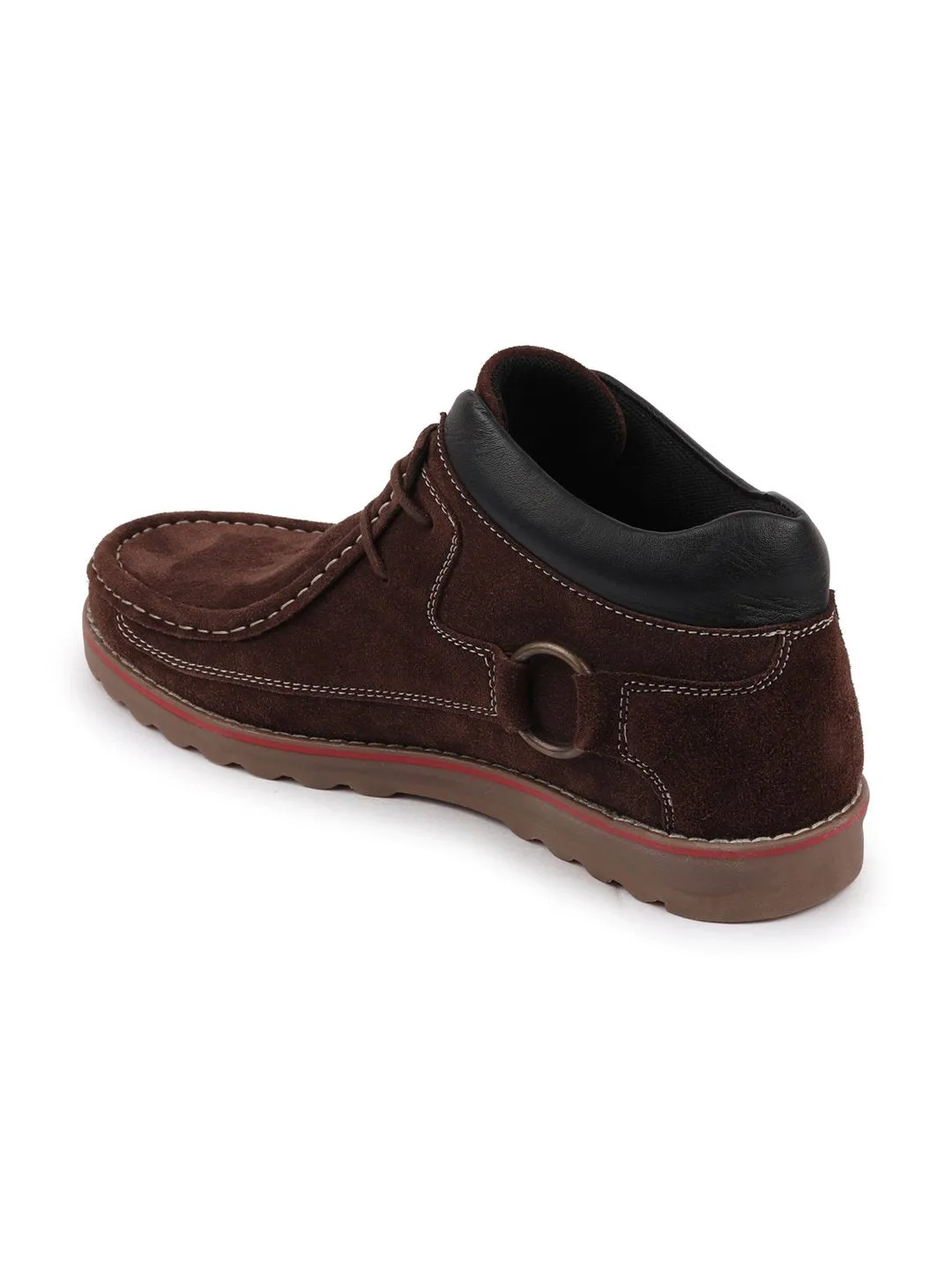 Men Brown Suede Leather Mid Ankle Lace Up Casual Shoes