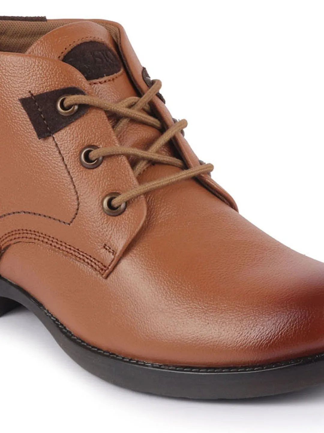 Men Tan Leather Lace Up Flat Boots