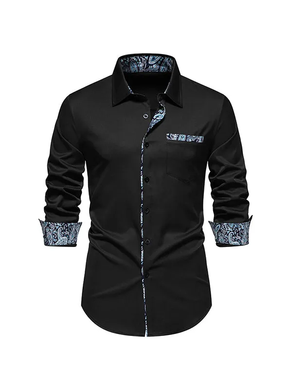 Men's Cashew Print Patchwork Long Sleeve Shirt