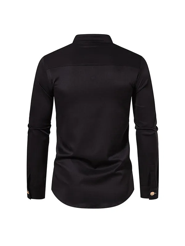 Men's Double Breasted Stand Collar Casual Long Sleeve Shirt