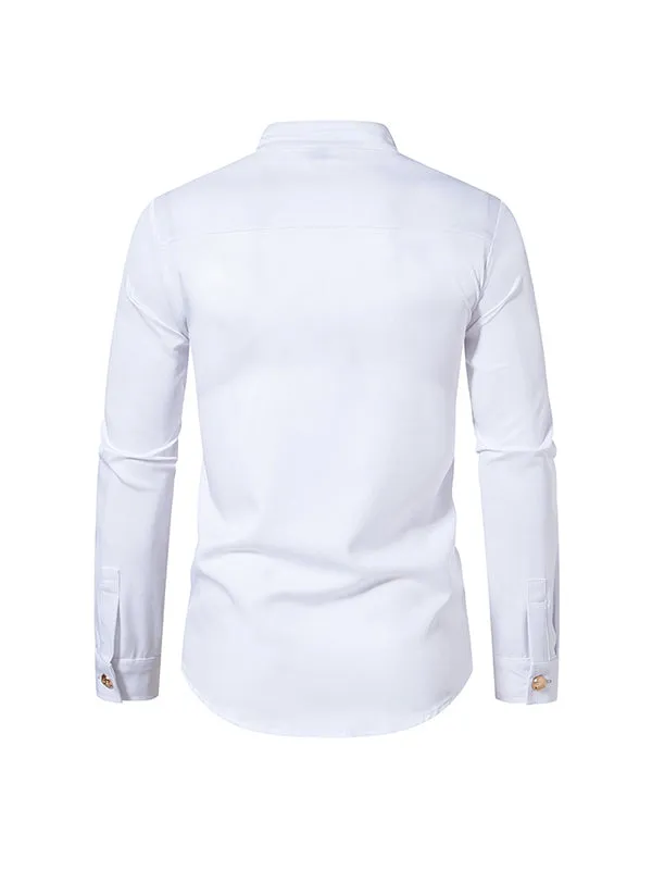 Men's Double Breasted Stand Collar Casual Long Sleeve Shirt