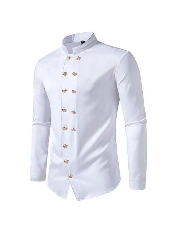 Men's Double Breasted Stand Collar Casual Long Sleeve Shirt