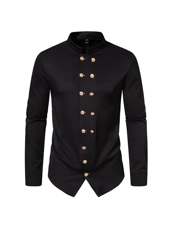 Men's Double Breasted Stand Collar Casual Long Sleeve Shirt