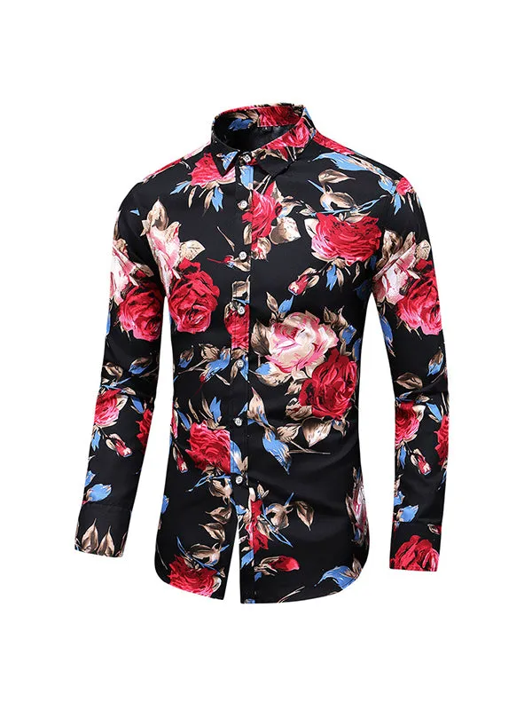 Men's Floral Rose Long Sleeve Shirt