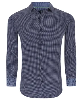 Men's Geometric Slim Fit Performance Long Sleeve Shirt Navy Geo