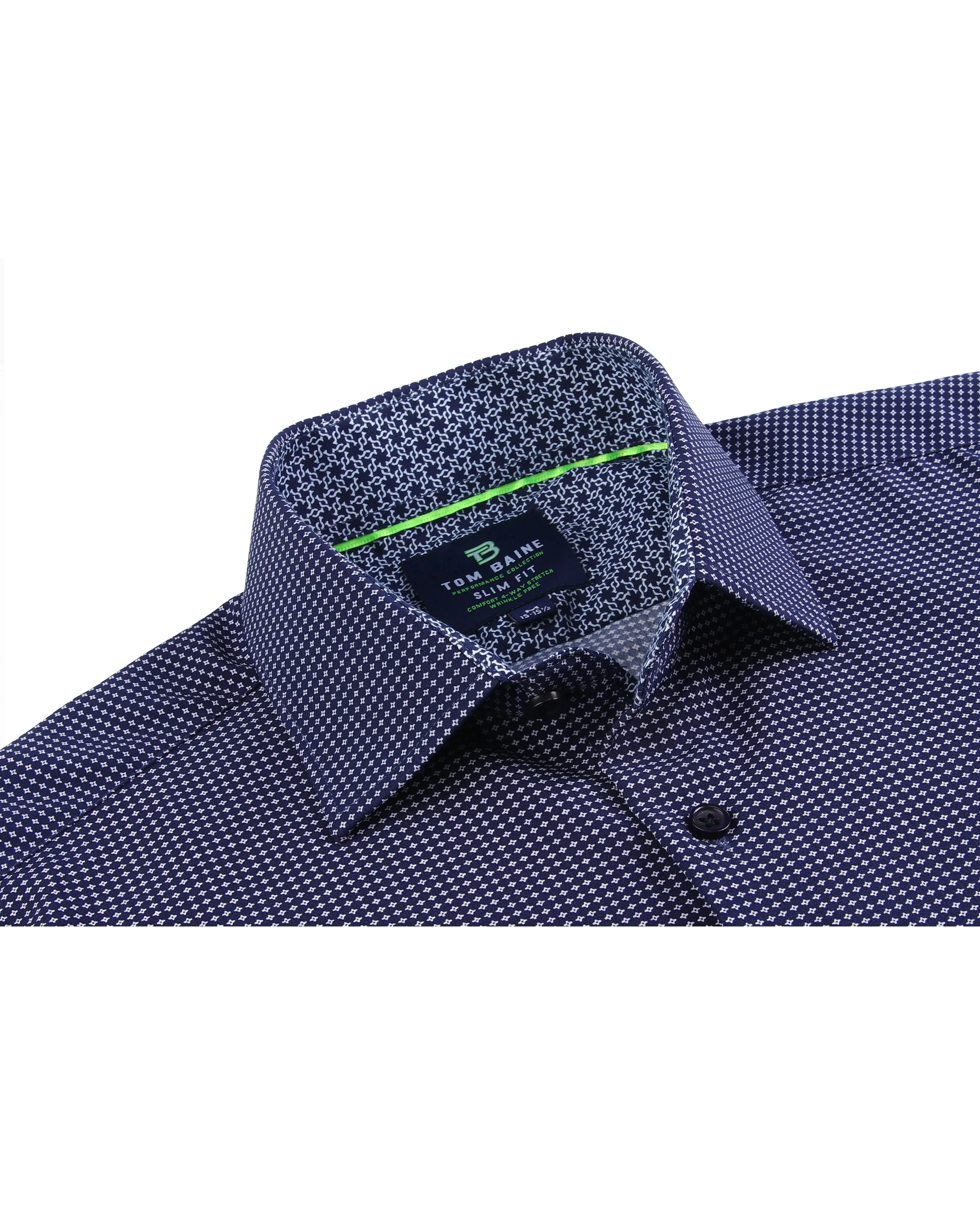 Men's Geometric Slim Fit Performance Long Sleeve Shirt Navy Geo