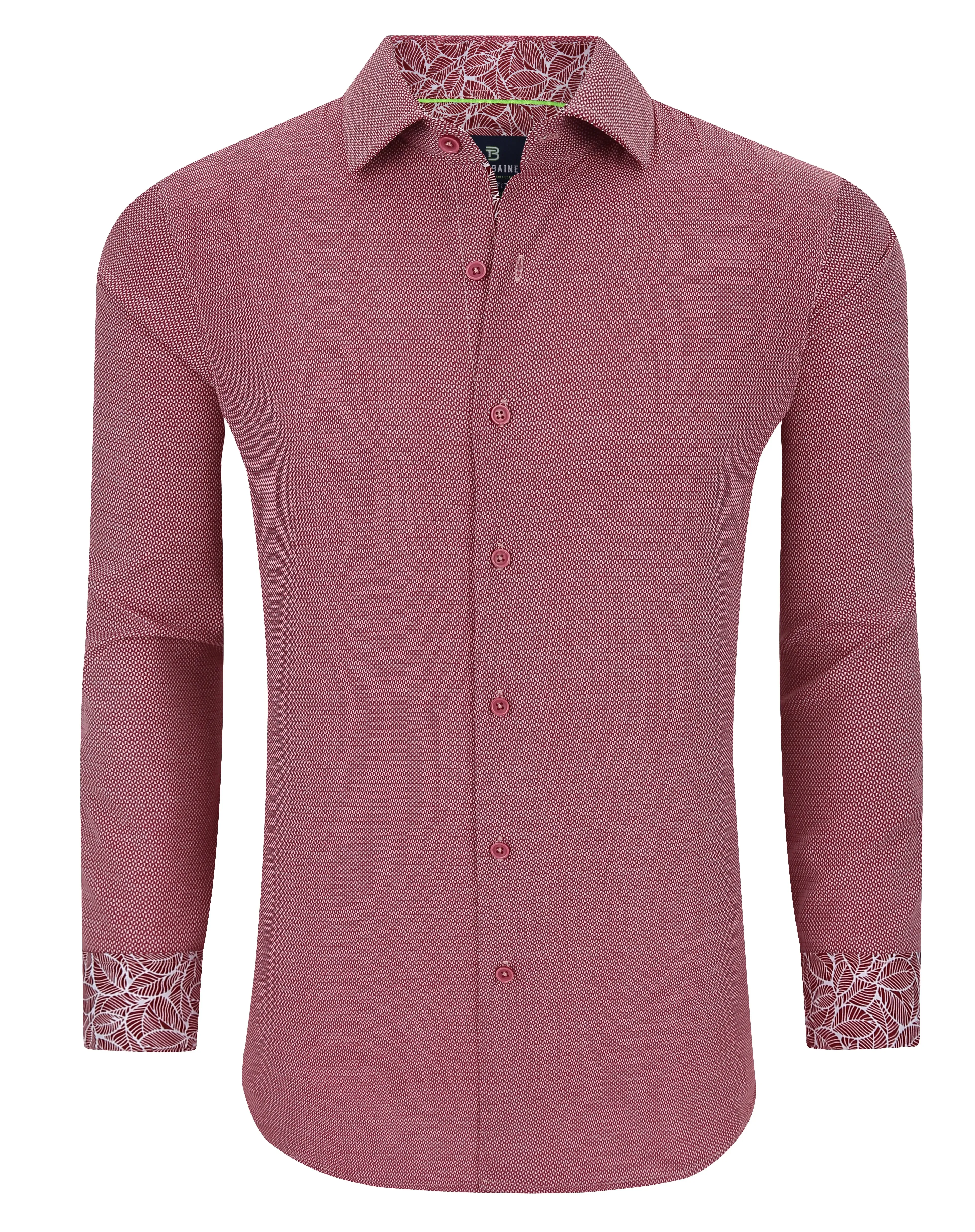 Men's Geometric Slim Fit Performance Long Sleeve Shirt Red