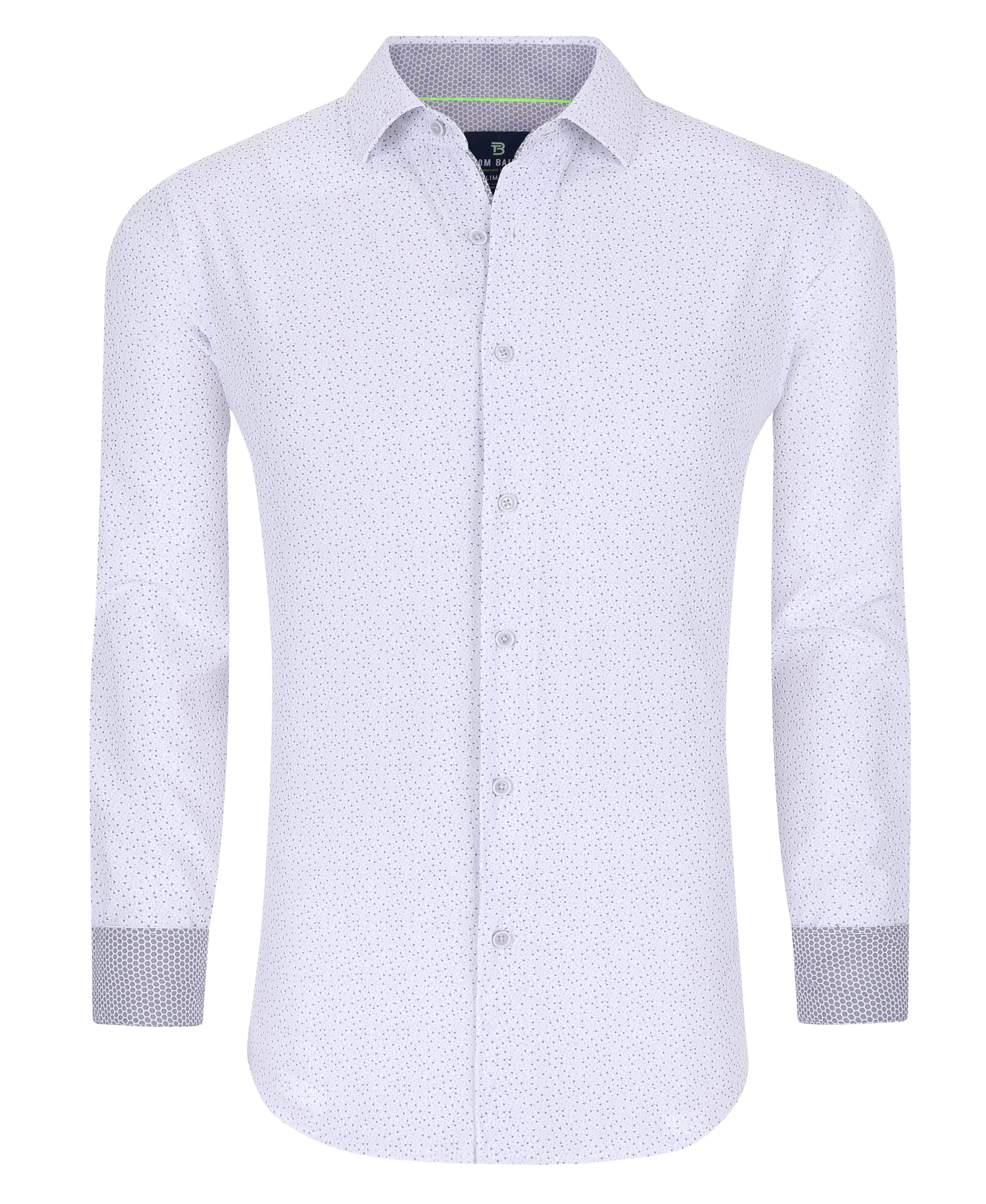 Men's Geometric Slim Fit Performance Long Sleeve Shirt White Geo