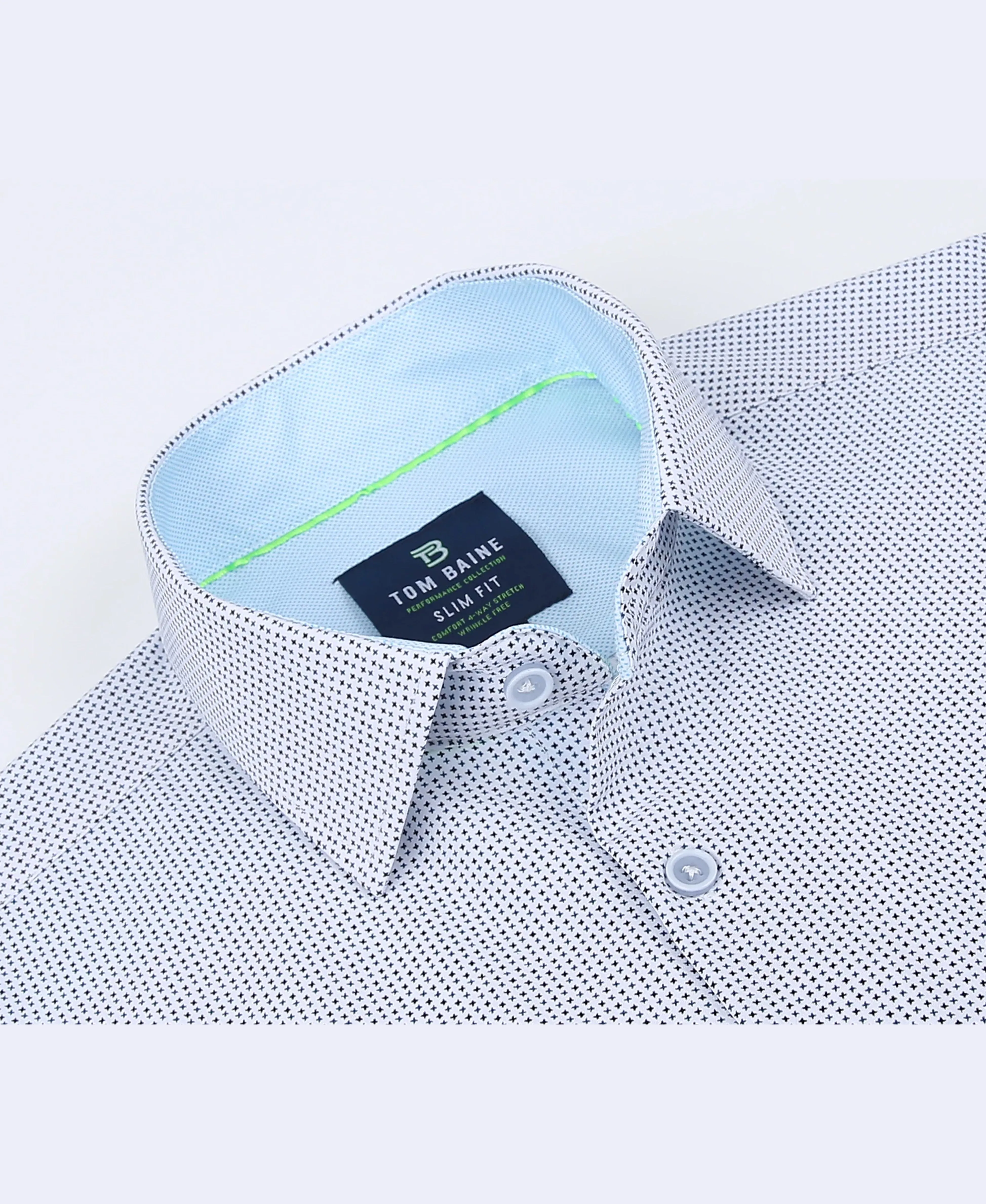 Men's Geometric Slim Fit Performance Long Sleeve White Shirt