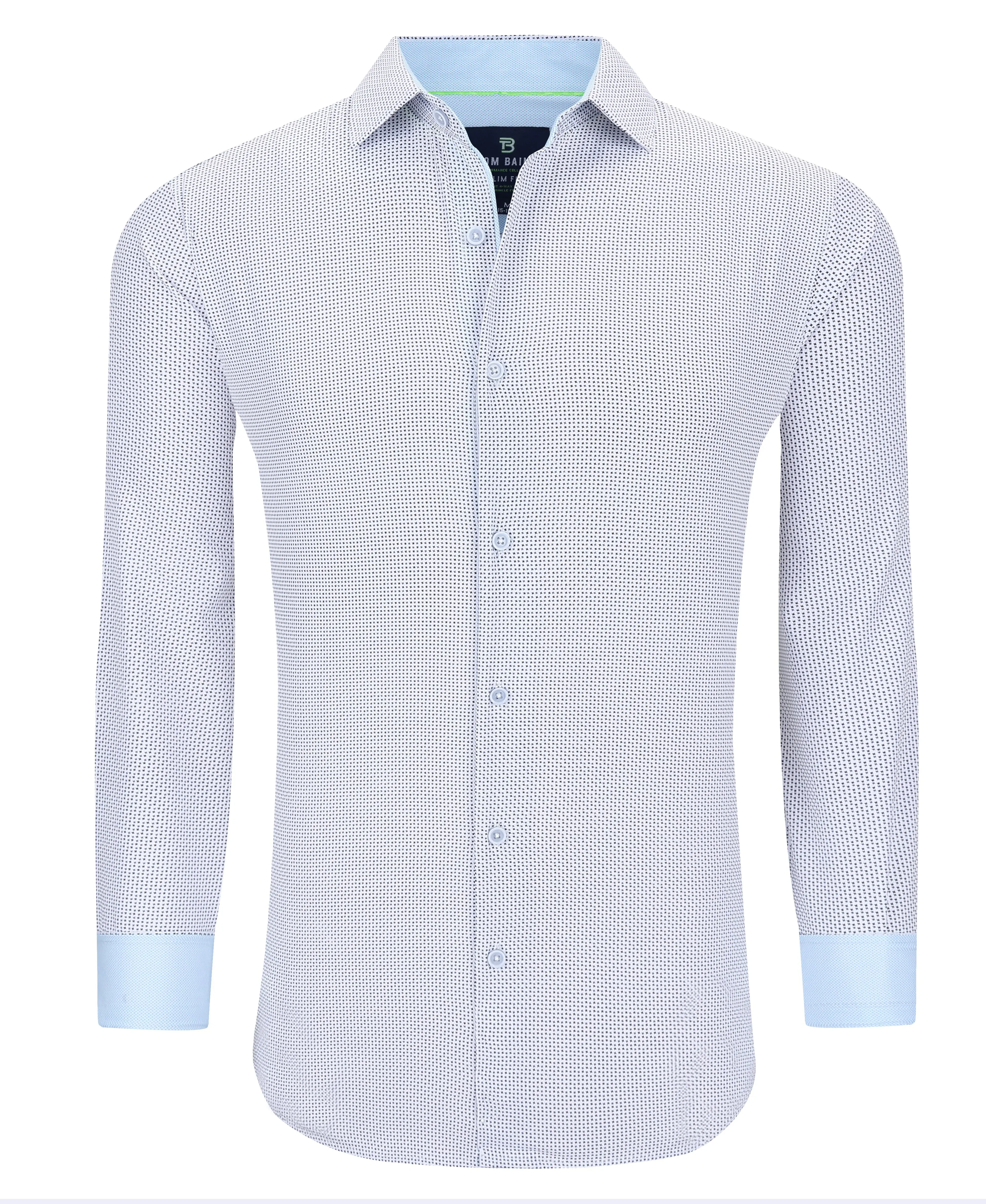 Men's Geometric Slim Fit Performance Long Sleeve White Shirt