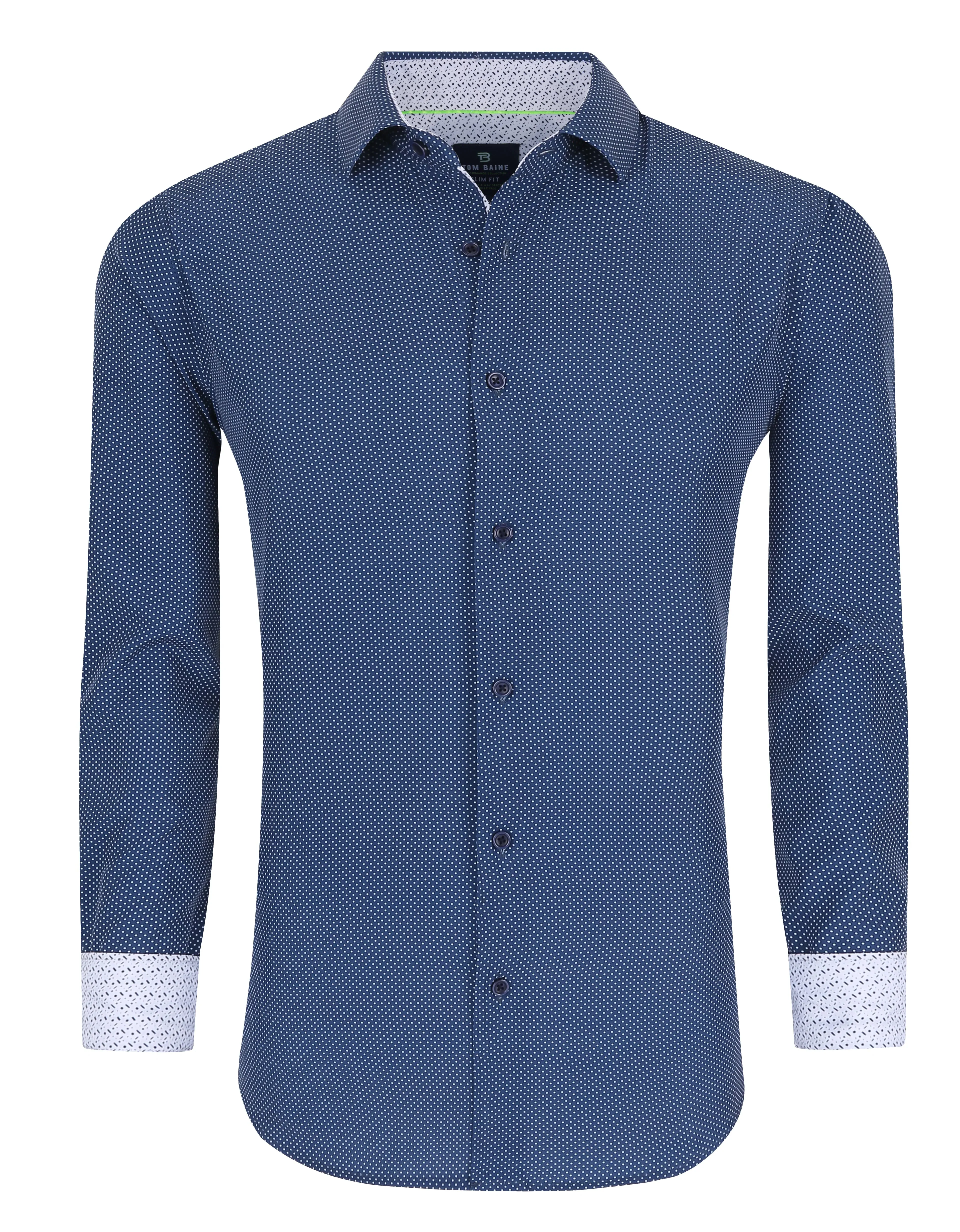 Men's Geometric Slim Fit Performance Navy Long Sleeve Shirt