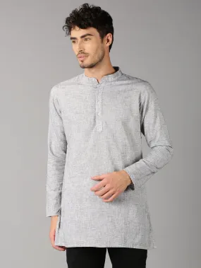 MEN'S GREY SOLID SLIM FIT KURTHA