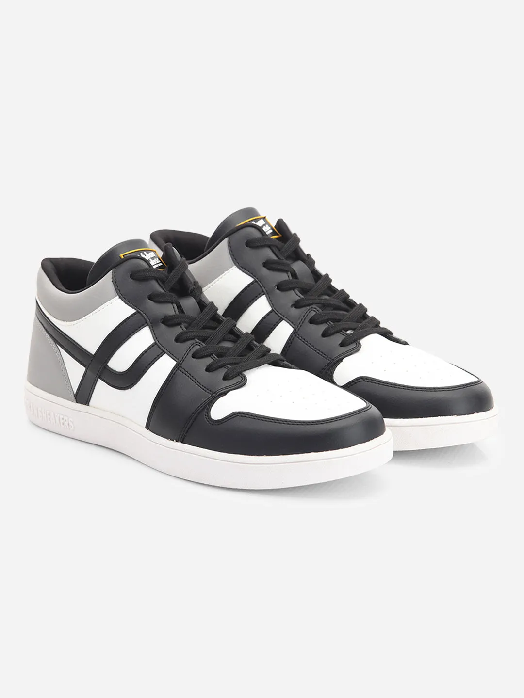 Men's White Black Lace Up Mid Ankle Sneaker (ID3071)