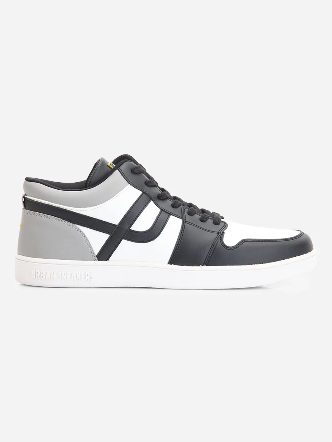 Men's White Black Lace Up Mid Ankle Sneaker (ID3071)