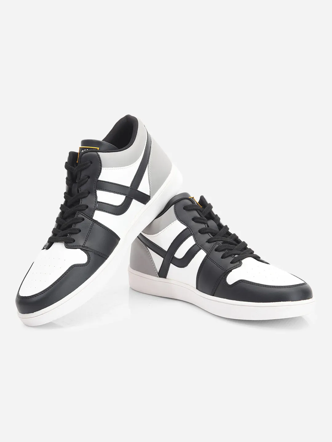 Men's White Black Lace Up Mid Ankle Sneaker (ID3071)