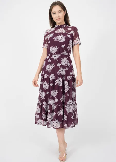 Merlot Floral Midi Dress