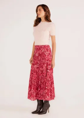 MinkPink Mae Tiered Skirt Plum Floral