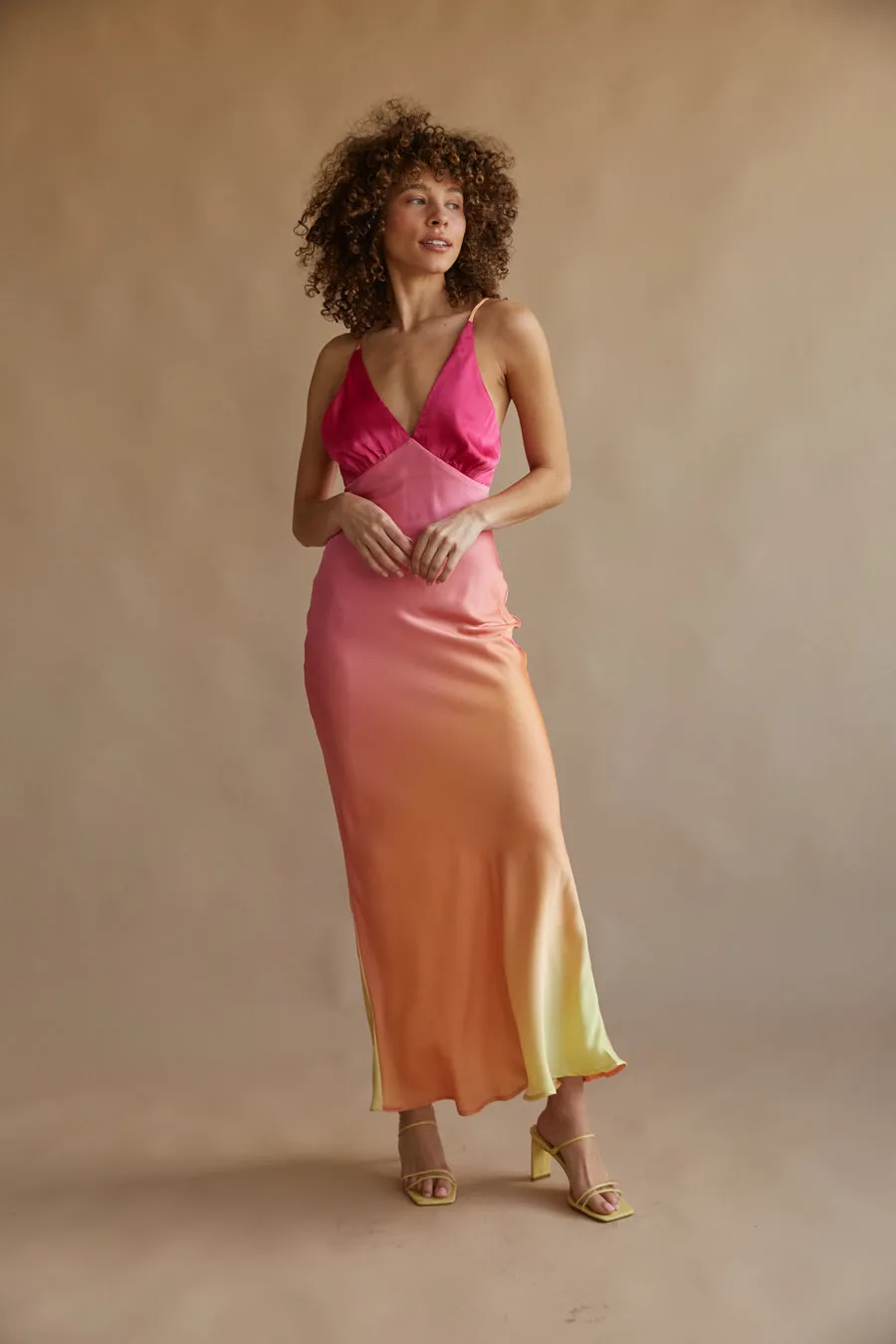 Moana Sunset Satin Maxi Dress