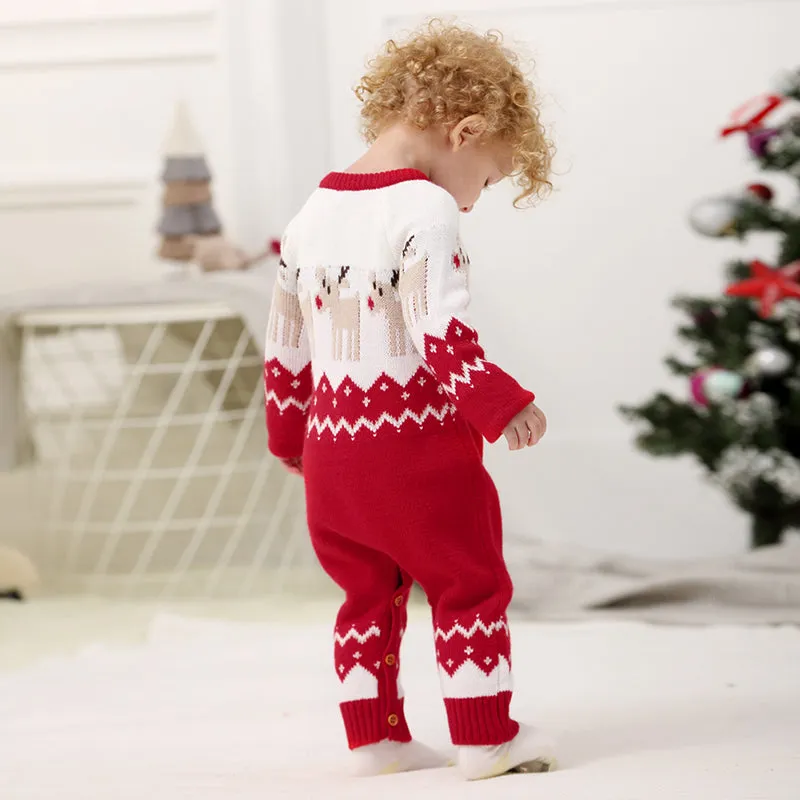 Newborn Baby Christmas Sweater Jumpsuit Toddler Reindeer Long Sleeve Knit Romper