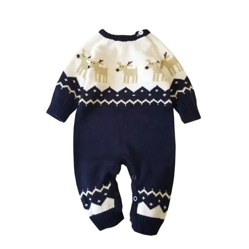 Newborn Baby Christmas Sweater Jumpsuit Toddler Reindeer Long Sleeve Knit Romper