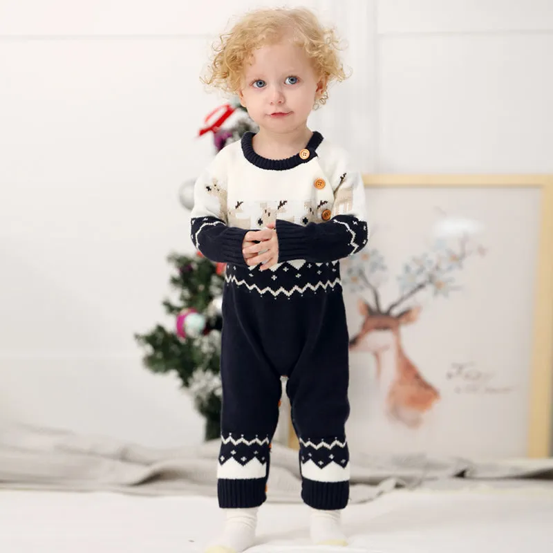 Newborn Baby Christmas Sweater Jumpsuit Toddler Reindeer Long Sleeve Knit Romper