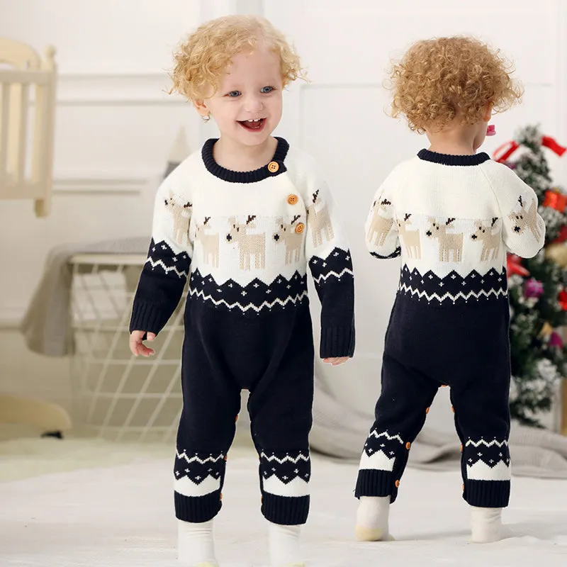 Newborn Baby Christmas Sweater Jumpsuit Toddler Reindeer Long Sleeve Knit Romper