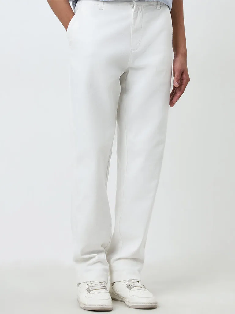 Nuon Off-White Straight-Fit Mid-Rise Cotton Blend Trousers