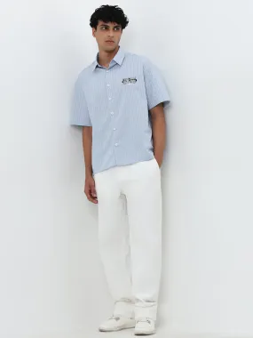 Nuon Off-White Straight-Fit Mid-Rise Cotton Blend Trousers