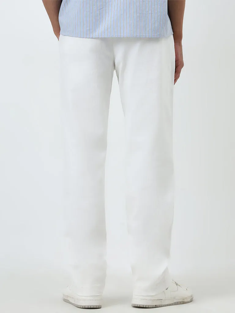 Nuon Off-White Straight-Fit Mid-Rise Cotton Blend Trousers