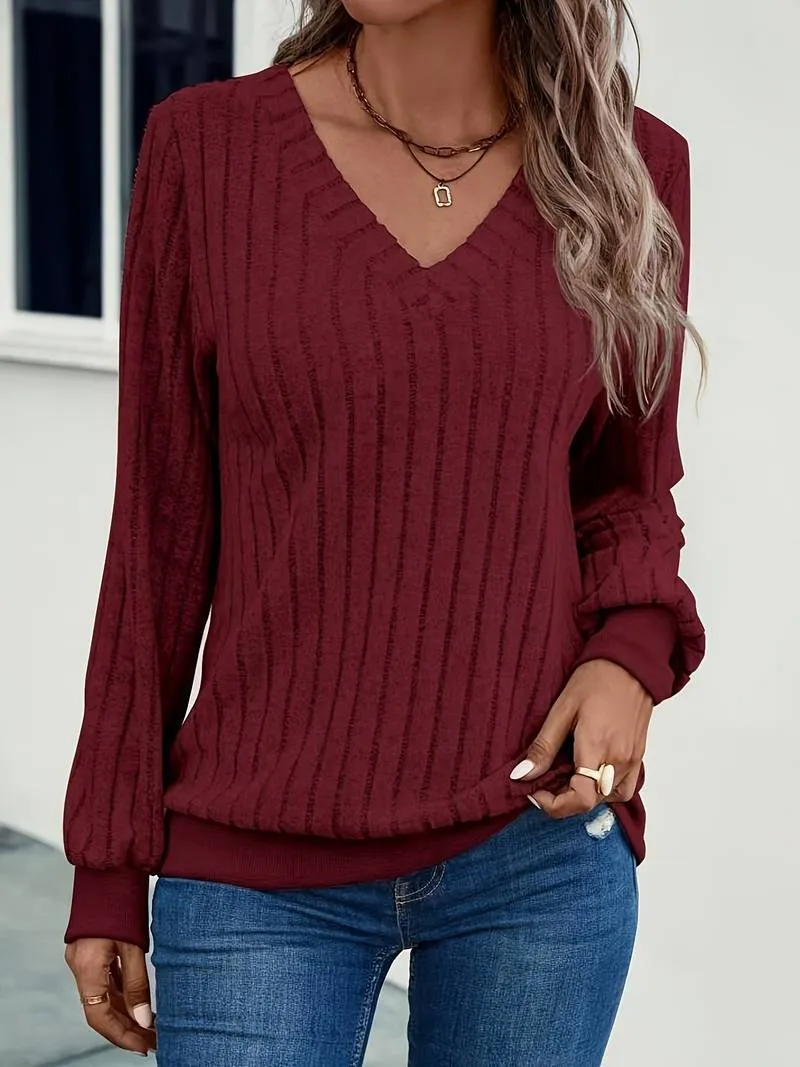 Ophelia - Cozy Solid Ribbed Knit Sweater