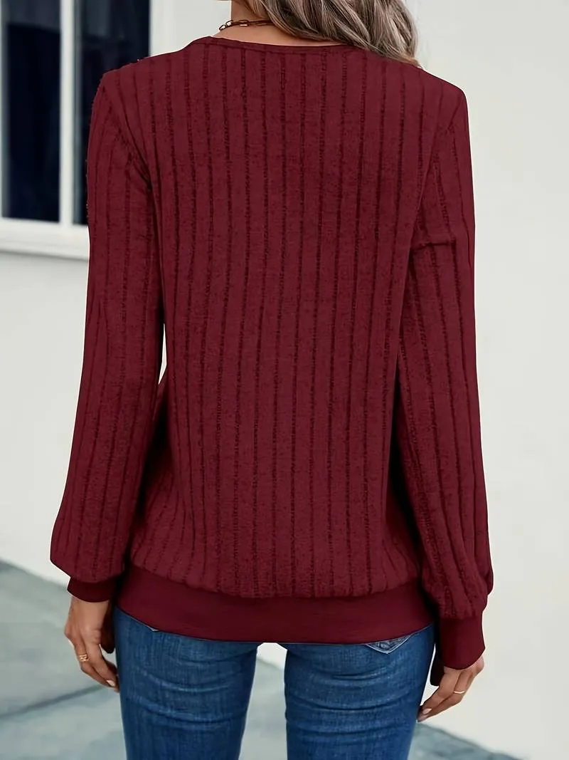 Ophelia - Cozy Solid Ribbed Knit Sweater