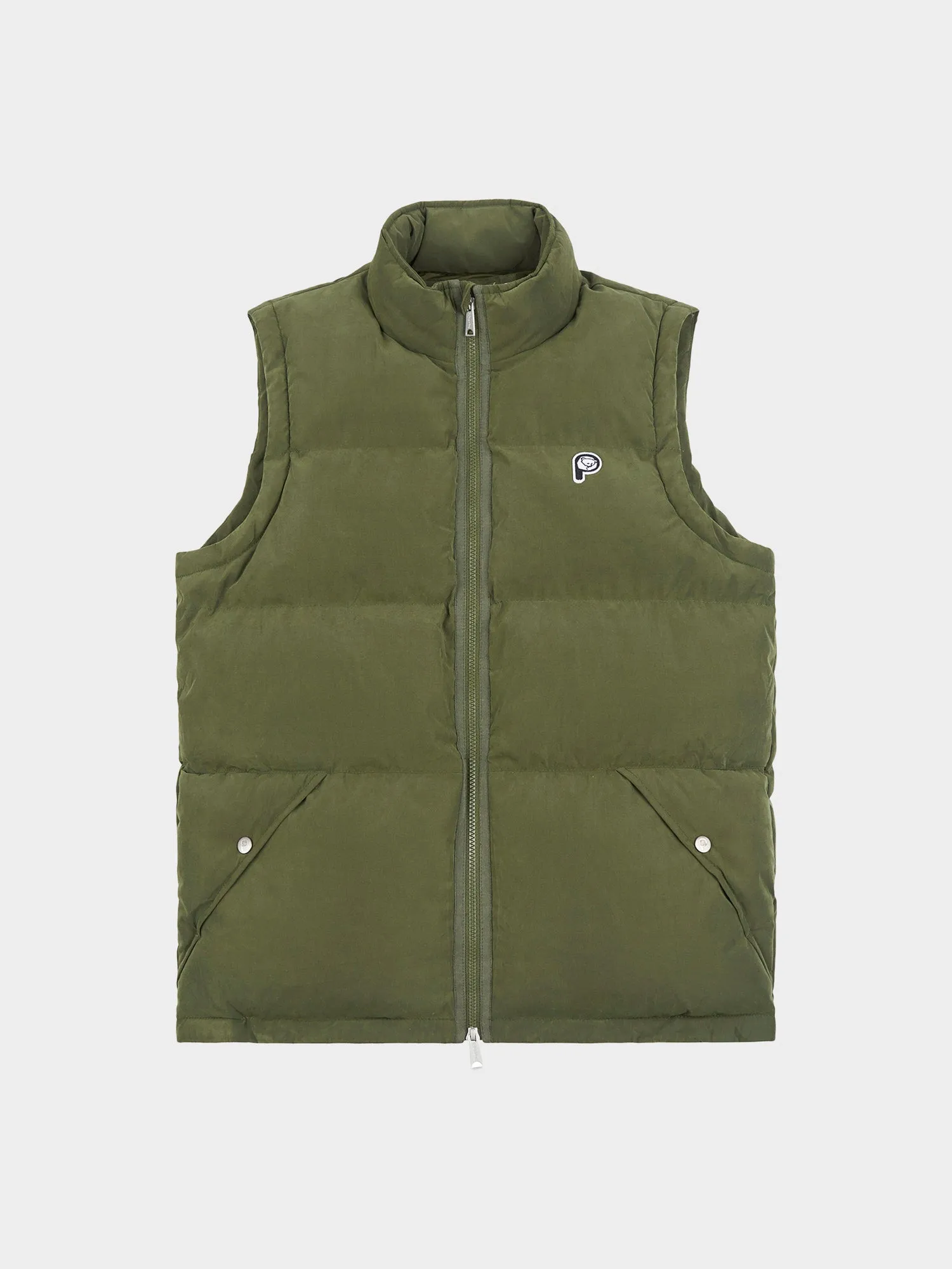 P Bear Funnel Neck Puffer Vest in Forest Night