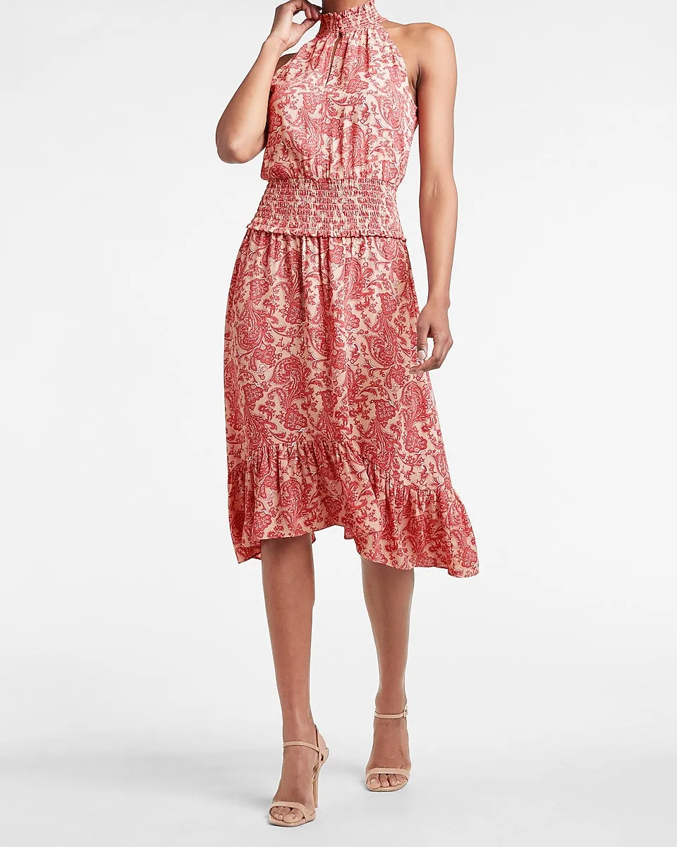 Paisley Smocked Halter Neck Dress in Print