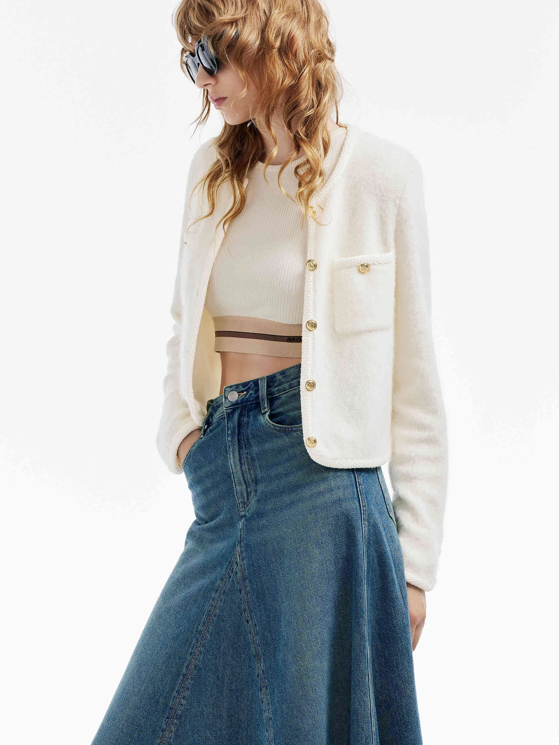 Paneled Denim Midi Skirt