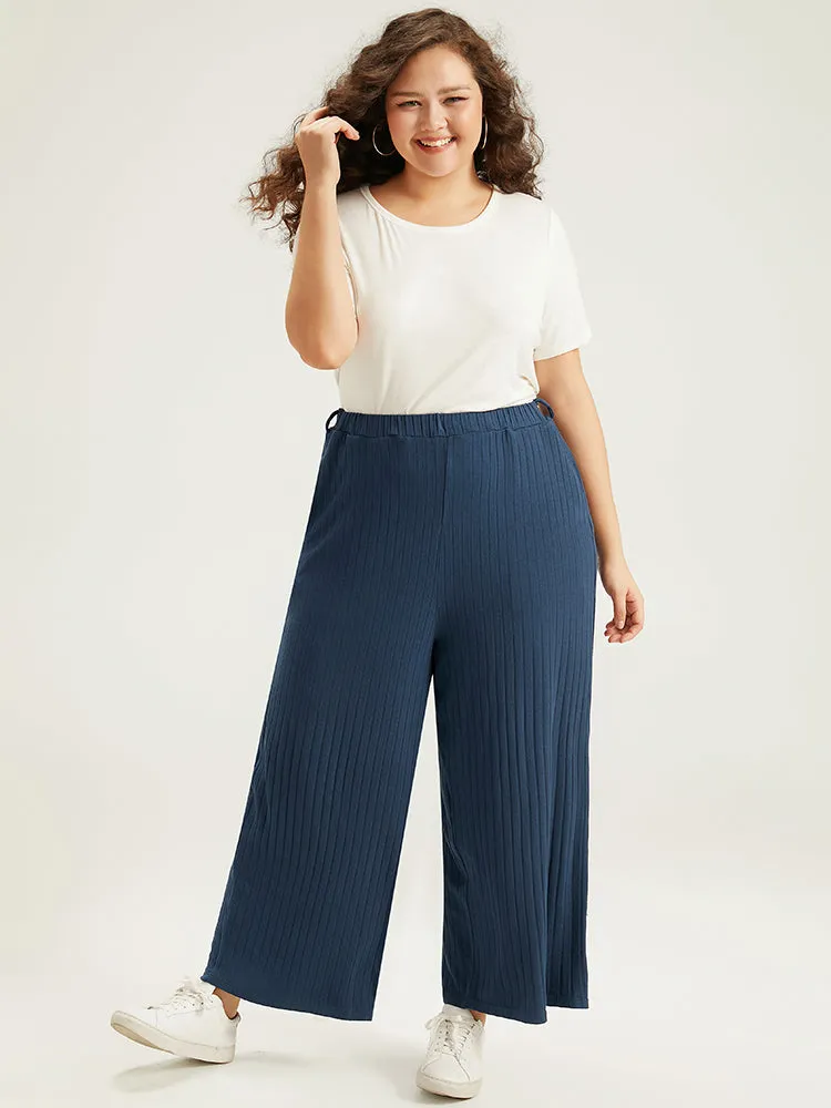 Plain Textured Wide Leg Sweatpants