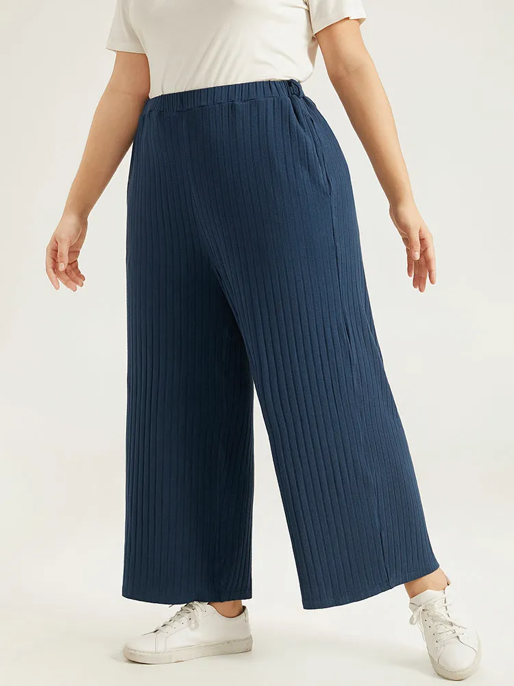 Plain Textured Wide Leg Sweatpants