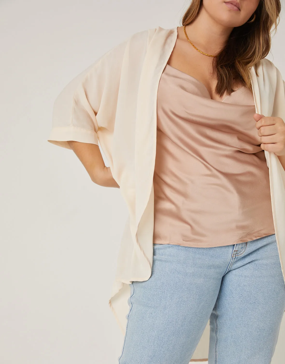 Plus Size Chiffon Open Front Cardigan