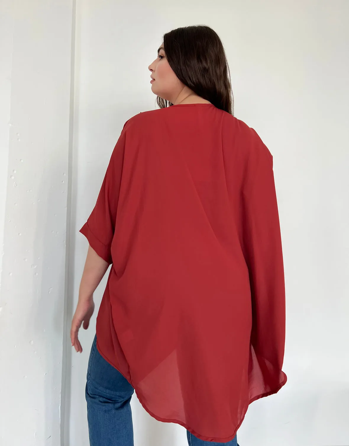 Plus Size Chiffon Open Front Cardigan