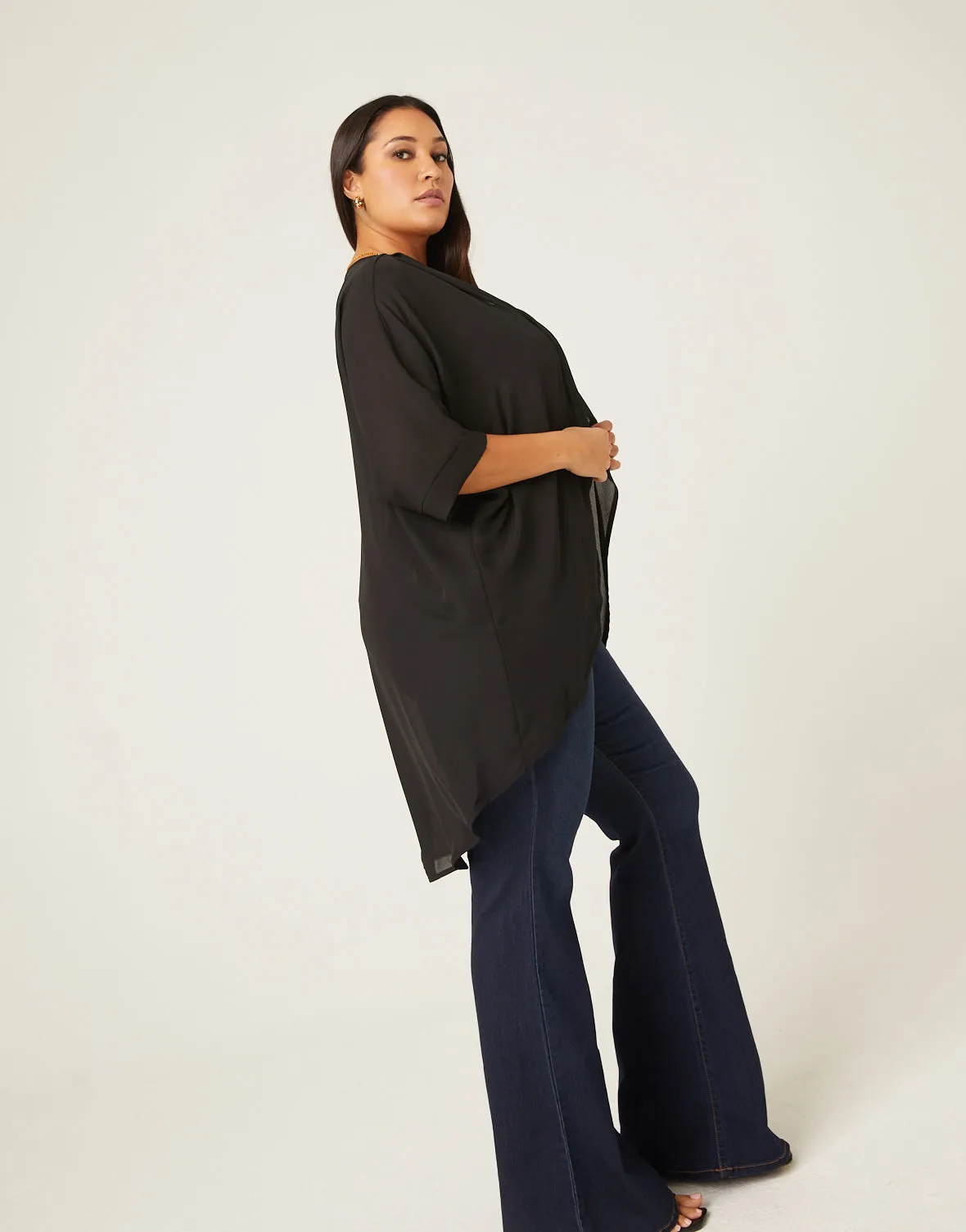 Plus Size Chiffon Open Front Cardigan