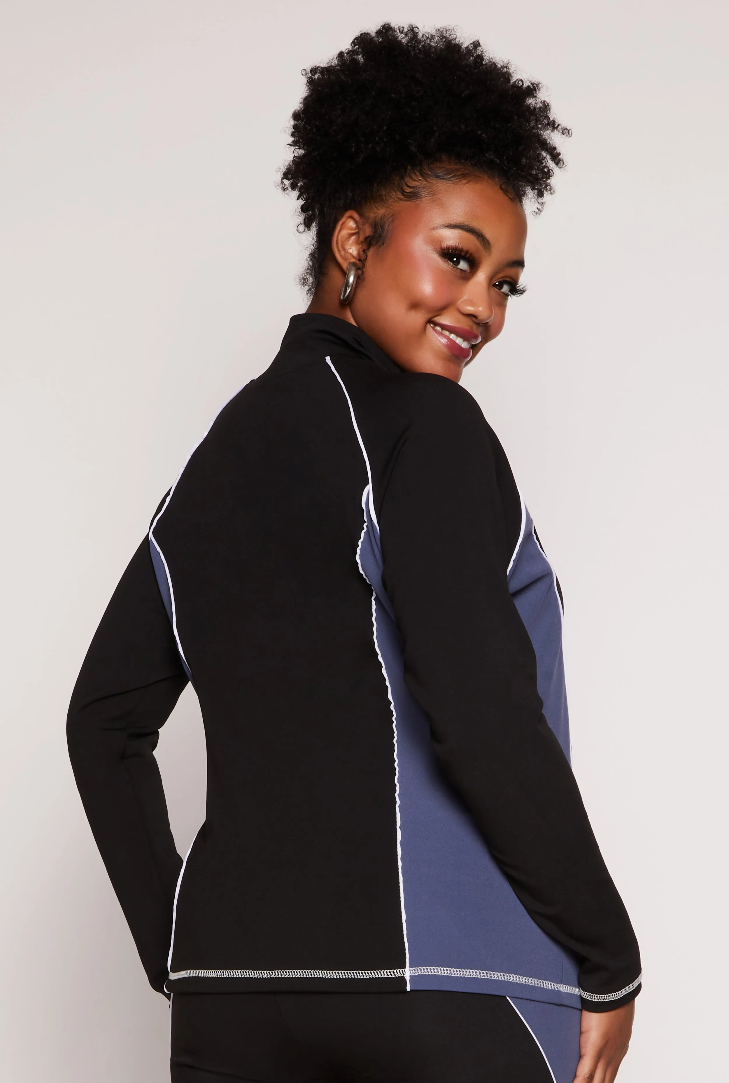 Plus Size Color Block Contrast Trim Track Jacket