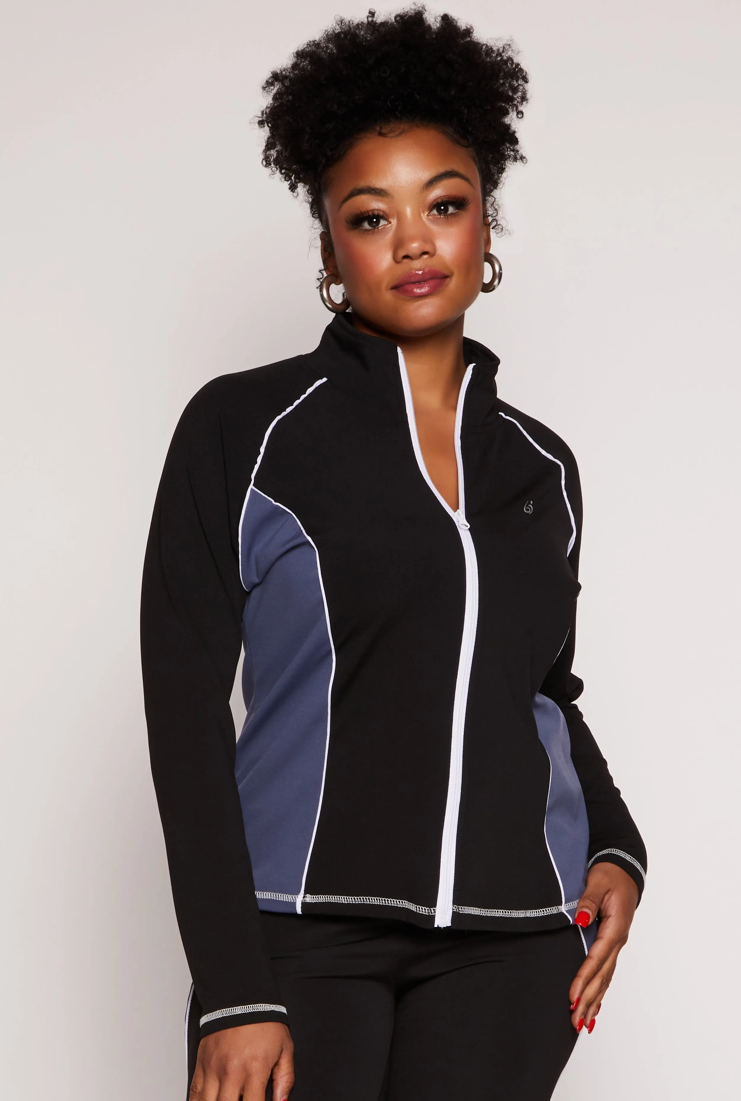 Plus Size Color Block Contrast Trim Track Jacket