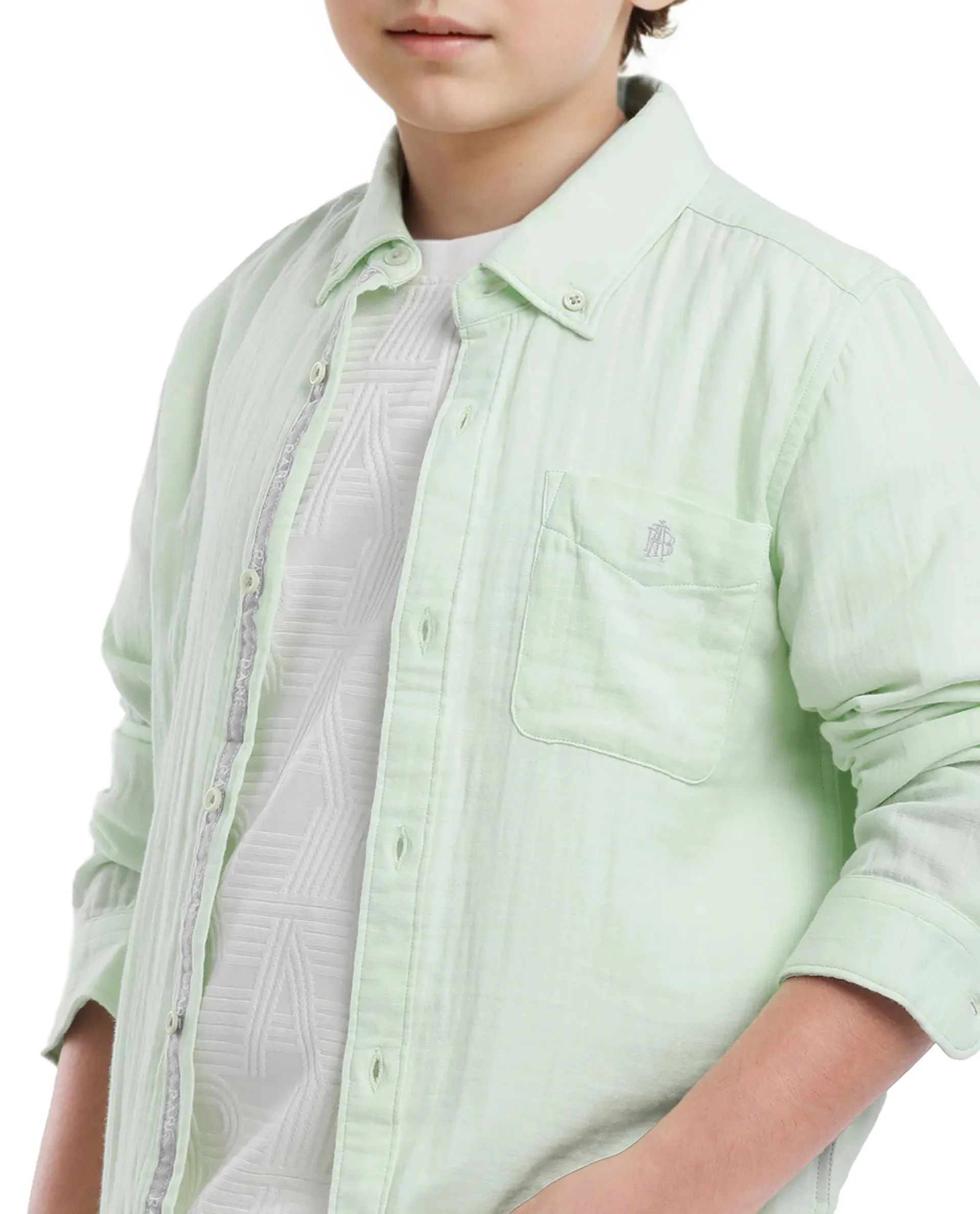 Rare Ones Kids Presto Flouroscent Green Cotton Full Sleeve Regular Fit Button Down Solid Shirt