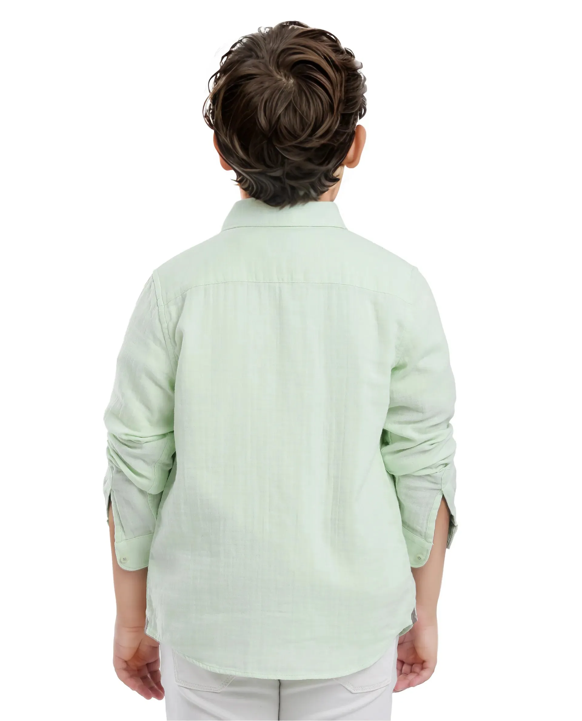 Rare Ones Kids Presto Flouroscent Green Cotton Full Sleeve Regular Fit Button Down Solid Shirt