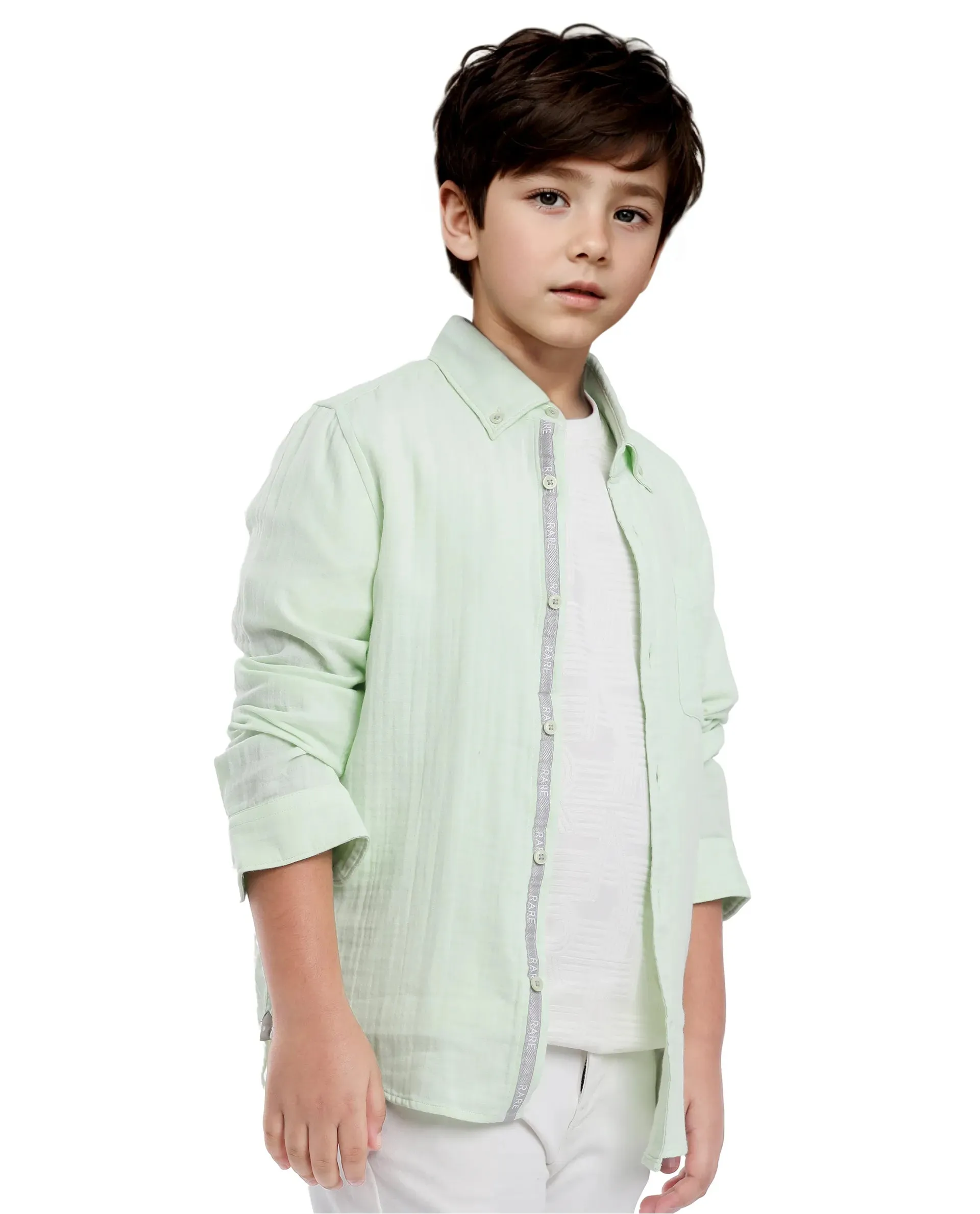 Rare Ones Kids Presto Flouroscent Green Cotton Full Sleeve Regular Fit Button Down Solid Shirt