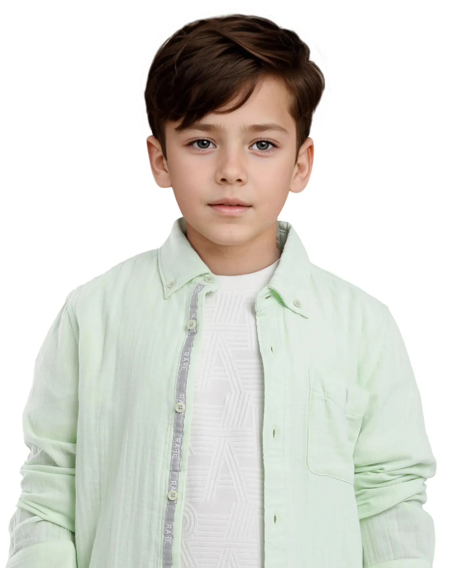 Rare Ones Kids Presto Flouroscent Green Cotton Full Sleeve Regular Fit Button Down Solid Shirt