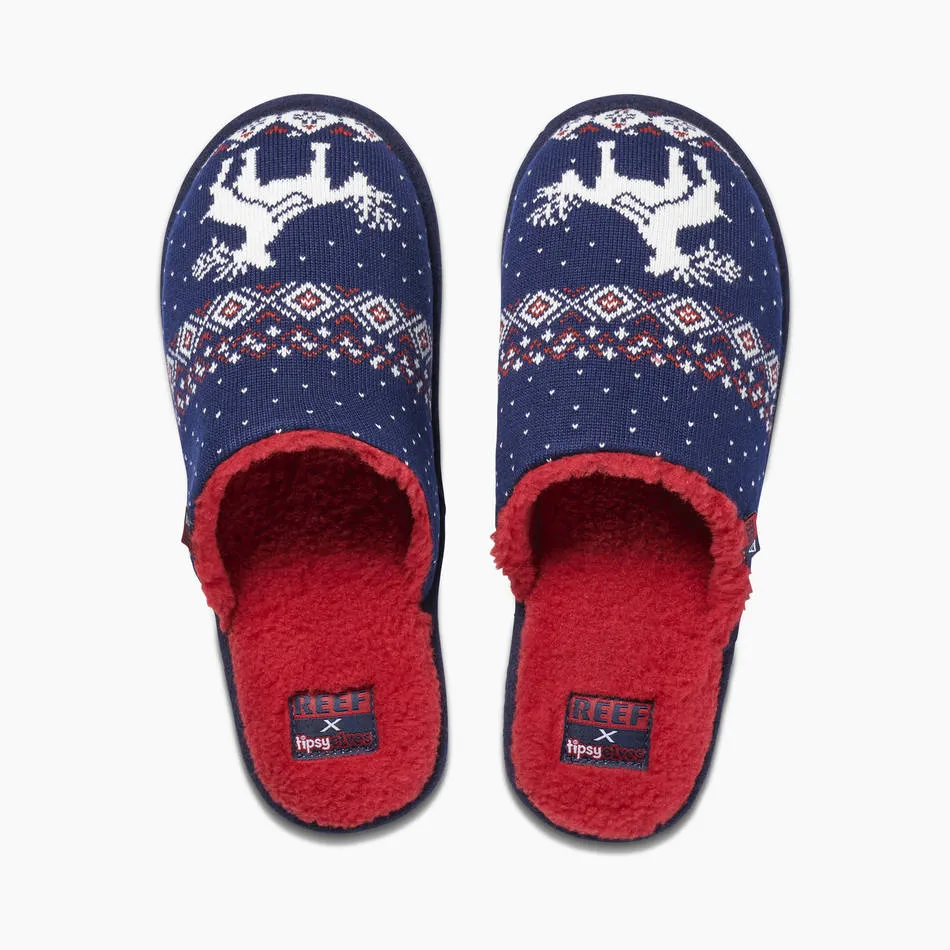 Reef Mens Tipsy Elves Slippers Reindeer Love