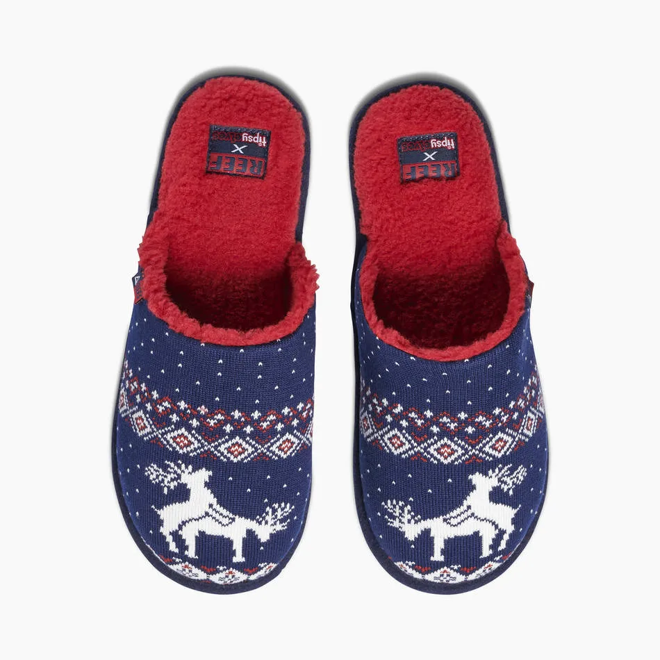 Reef Mens Tipsy Elves Slippers Reindeer Love