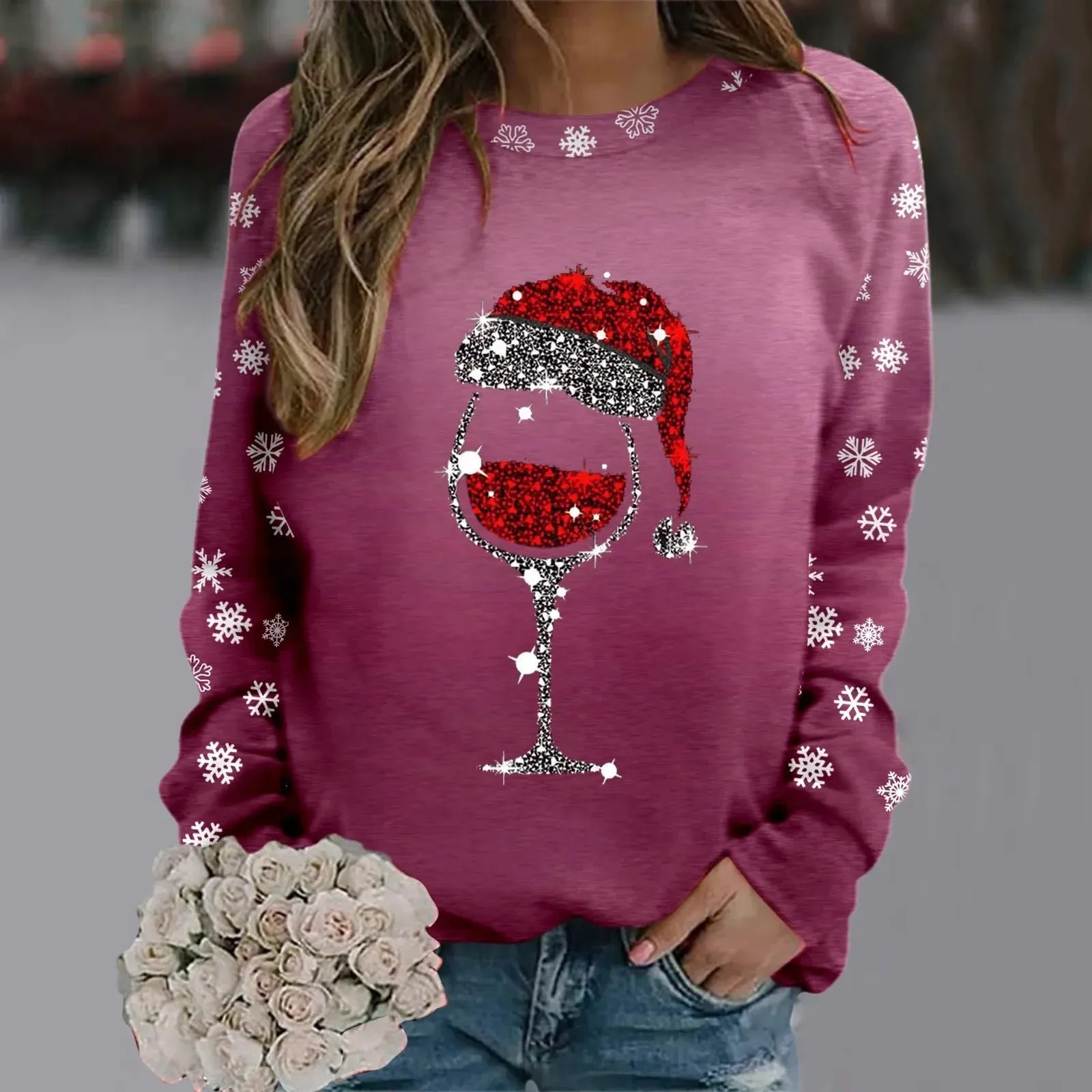 Reindeer Graphic Long Sleeve Sweatshirt - New Year Christmas Sweater